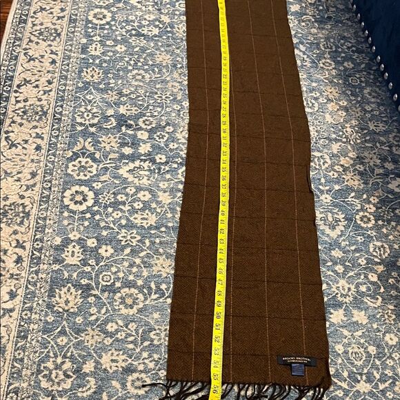 Brooks Brother Camel Hair Brown Design Fringe Scarf Made In USA Work Academia - Picture 7 of 8